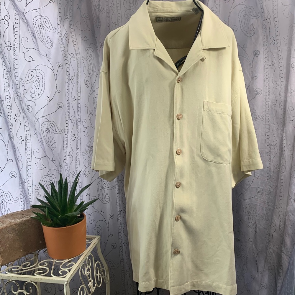 Eagle Dry Goods Men's Button-Up Shirt 100% Raw Silk Pale Greenish Yellow